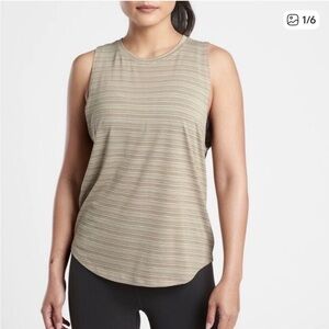 Athleta Cloudlight Olive Striped Muscle Tee